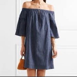 Madewell Womens Size 00 Dress Navy Blue White Striped Off the Shoulder Shift